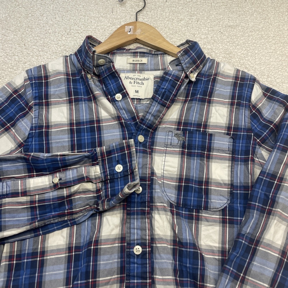 Abercrombie & Fitch Shirt Mens M Blue Plaid Muscle Fit Long Sleeve Button Down